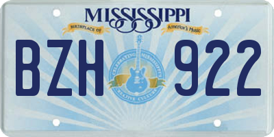 MS license plate BZH922