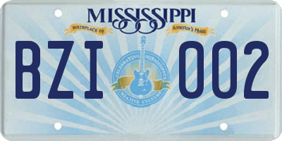 MS license plate BZI002