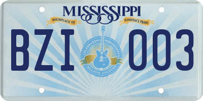 MS license plate BZI003