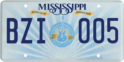 MS license plate BZI005
