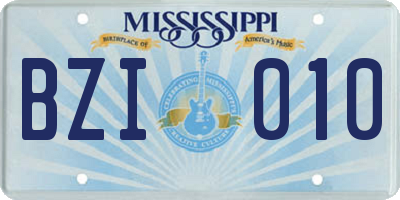 MS license plate BZI010
