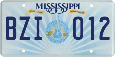 MS license plate BZI012
