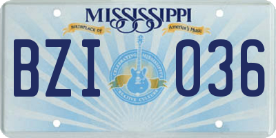 MS license plate BZI036