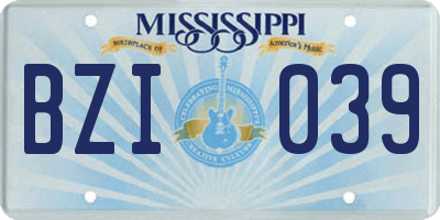 MS license plate BZI039