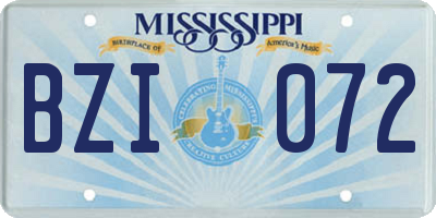 MS license plate BZI072