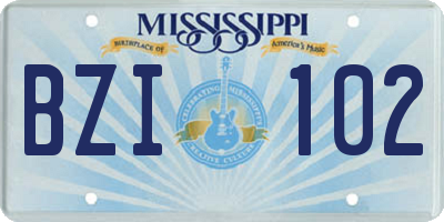 MS license plate BZI102