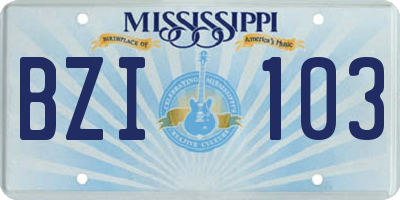 MS license plate BZI103