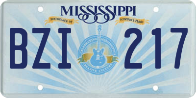 MS license plate BZI217