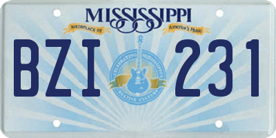 MS license plate BZI231