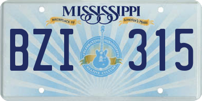 MS license plate BZI315