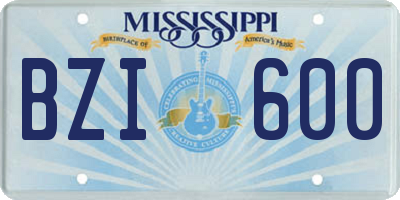 MS license plate BZI600