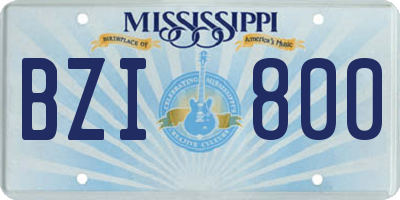 MS license plate BZI800