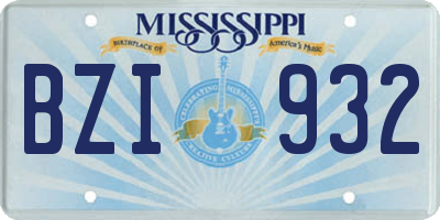 MS license plate BZI932