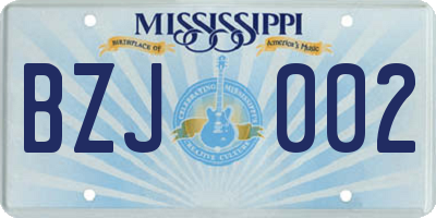 MS license plate BZJ002