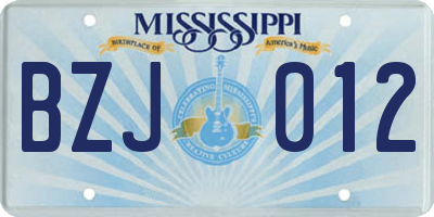 MS license plate BZJ012