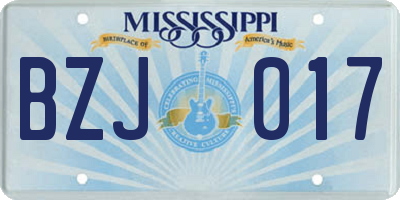 MS license plate BZJ017