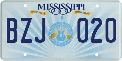 MS license plate BZJ020