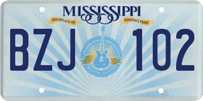 MS license plate BZJ102