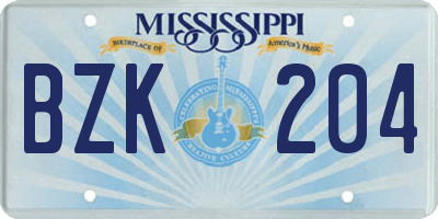 MS license plate BZK204