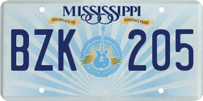 MS license plate BZK205