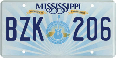 MS license plate BZK206