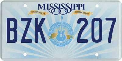 MS license plate BZK207