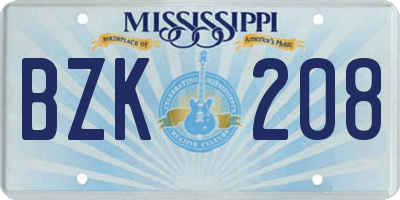 MS license plate BZK208