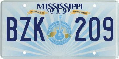 MS license plate BZK209