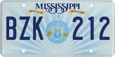 MS license plate BZK212
