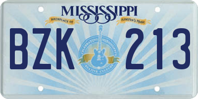 MS license plate BZK213