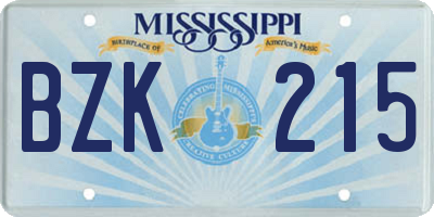 MS license plate BZK215