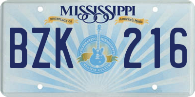 MS license plate BZK216