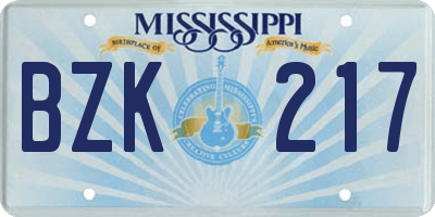 MS license plate BZK217