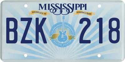 MS license plate BZK218