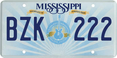 MS license plate BZK222