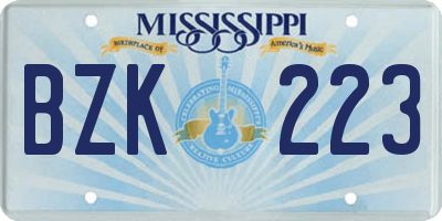 MS license plate BZK223