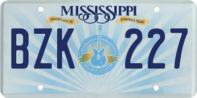 MS license plate BZK227