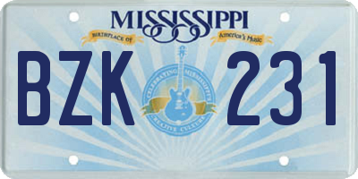 MS license plate BZK231