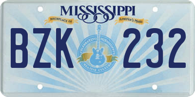 MS license plate BZK232