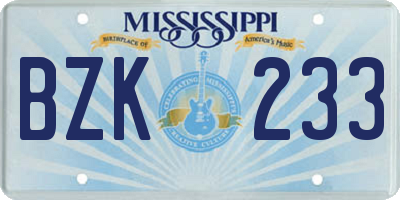 MS license plate BZK233