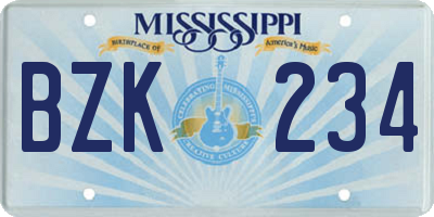 MS license plate BZK234