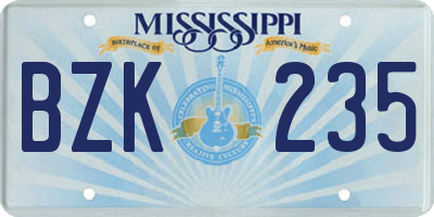 MS license plate BZK235