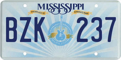 MS license plate BZK237