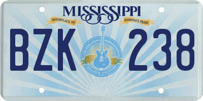 MS license plate BZK238