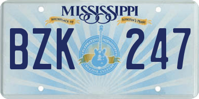 MS license plate BZK247