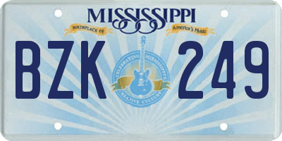 MS license plate BZK249