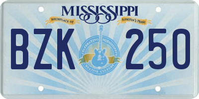 MS license plate BZK250