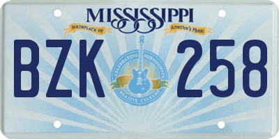 MS license plate BZK258