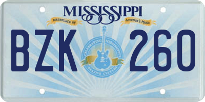 MS license plate BZK260