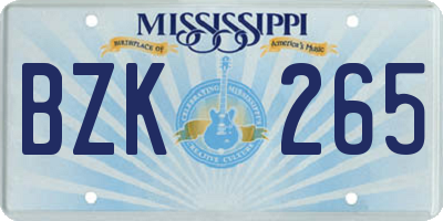 MS license plate BZK265